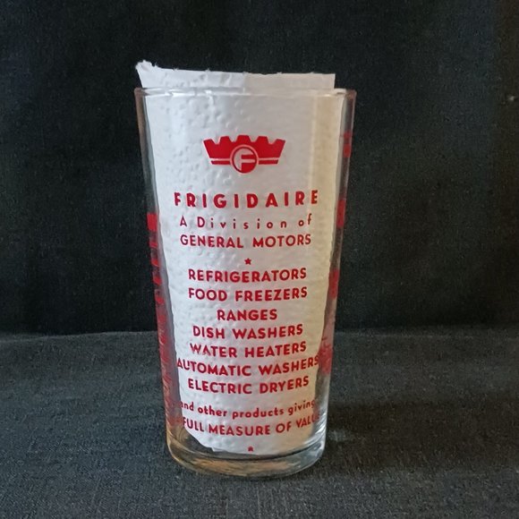 Vintage Frigidaire General Motors Enamel Decorated Glass Measuring Tumbler 1 Cup - Picture 1 of 4